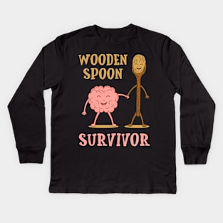 Wooden Spoon Survivor Funny Gift Brain Costume Kids Long Sleeve T-Shirt